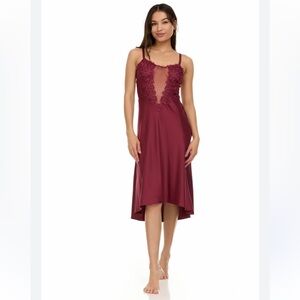 SOLD Flora Nikrooz Showstopper Long Gown - Lace Chemise Midi Length in Wine